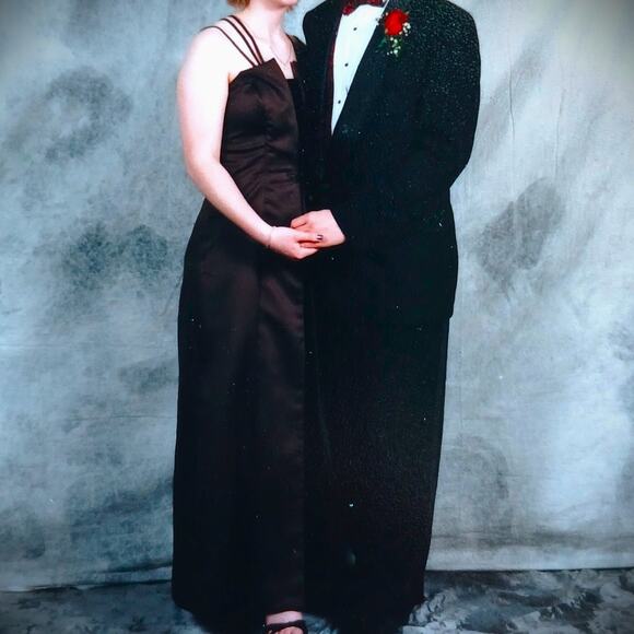 De Laru by Sheila Yen VTG Y2K Strapless Maxi Prom Gown 11/12 dk brown satin vlvt - Picture 3 of 15